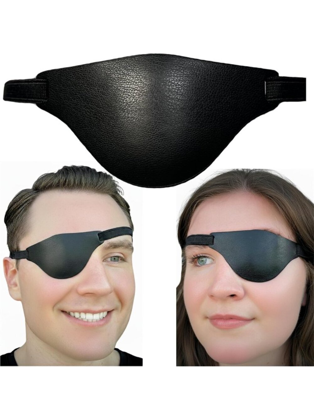 Adjustable Black Leather Eye Patch - Comfortable Medical Design for Left/Right